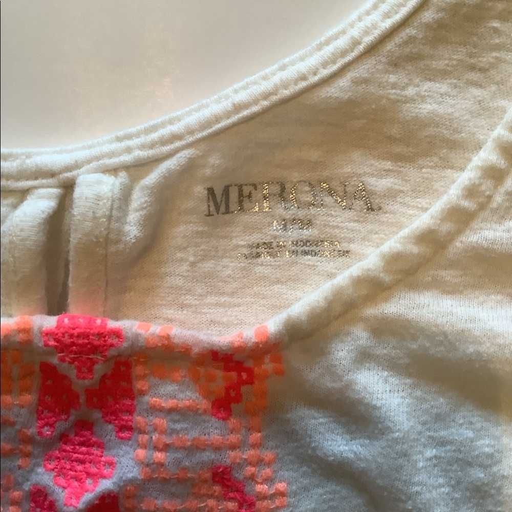 Massimo summer tank, swimsuit cover, white with coral stripe down front size M.